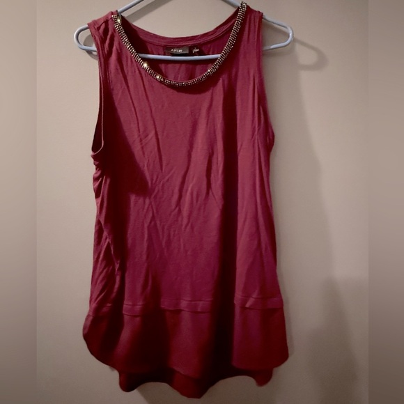 Apt 9 Sleeveless Beaded Neckline Sheer Dressy Blouse Maroon Womens Sz L - Picture 1 of 5